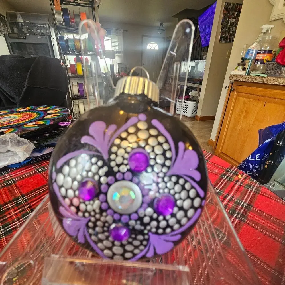 Purple Black and White 3 Inch Shatterproof Hand Painted Ornament
